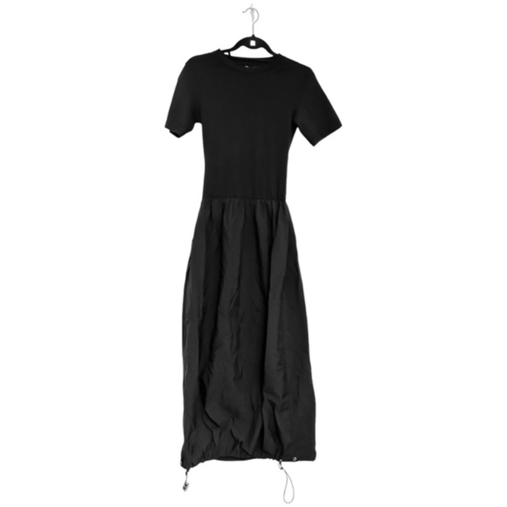 ASOS Design Black Dress Mixed Material Cinch Hem Balloon Skirt Minimalist US 4 - Picture 3 of 13